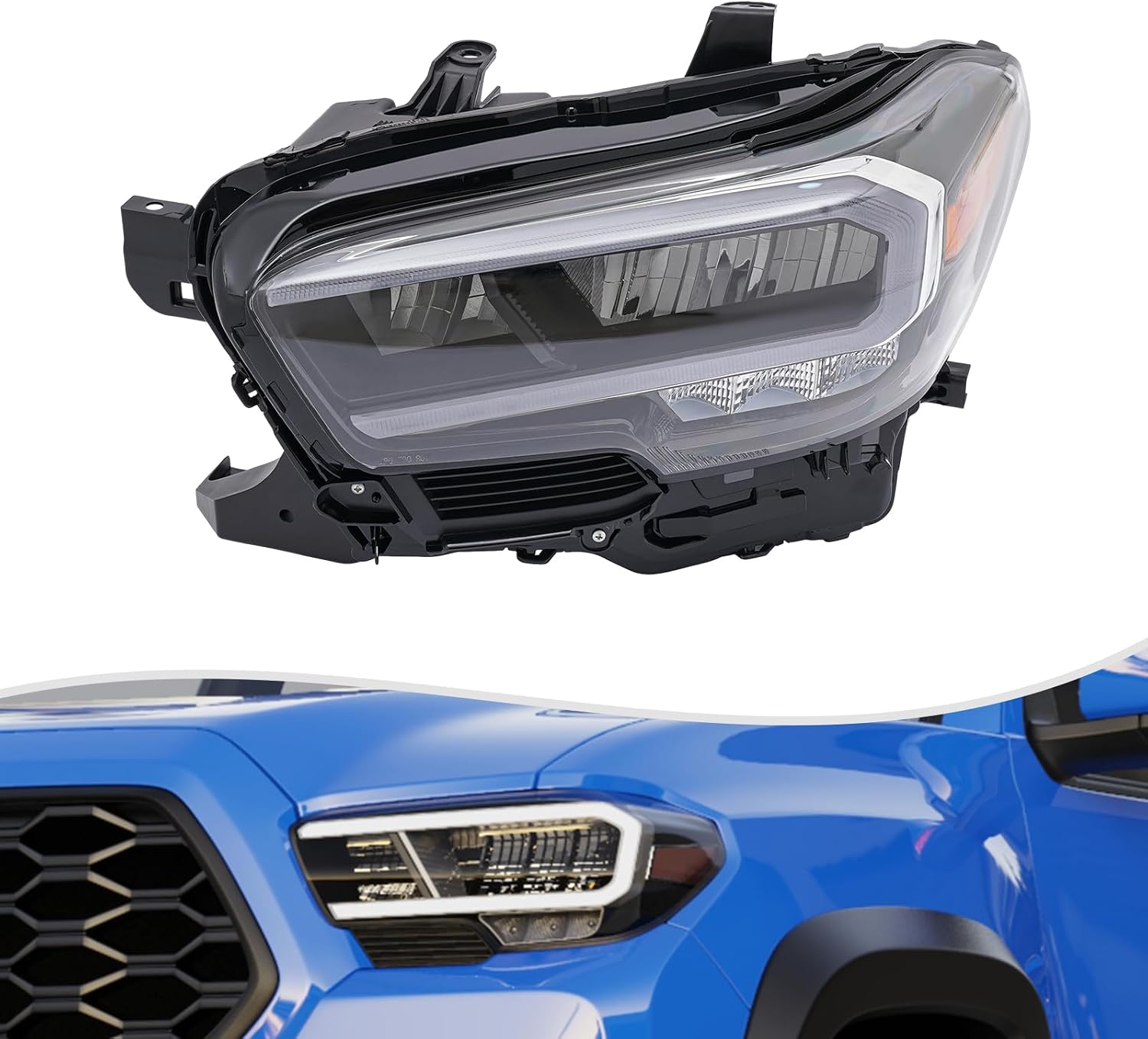 Front LED Headlight Assembly for 2020 2021 2022 2023 Toyota Tacoma, Compatible with OE 8115004290, Left Chrome Housing with DRL (Left Driver Side)