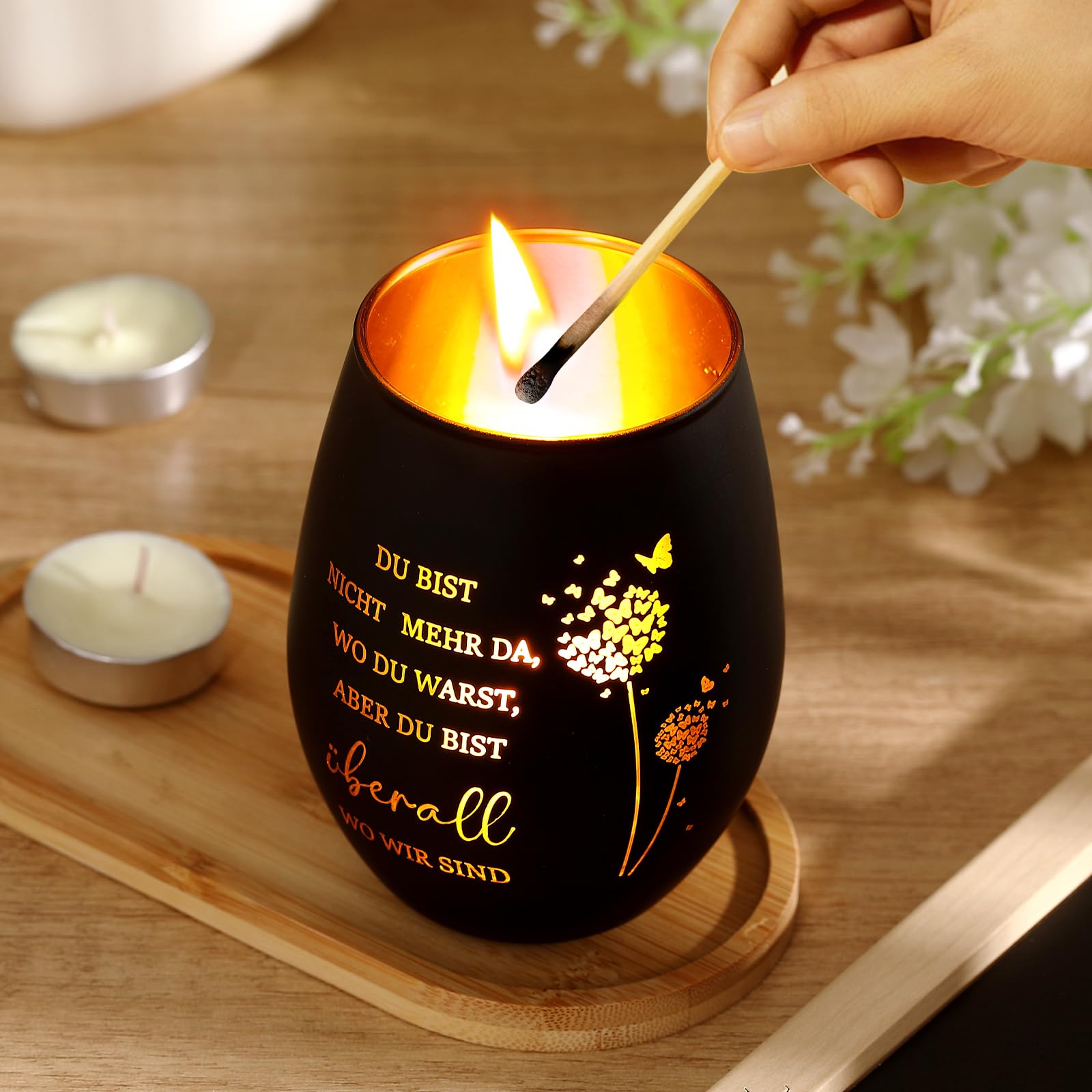 Nuenen Regalo di Lutto Luce Lutto con Incisione Regali Commemorativi Candela da Lutto di Consolazione Regalo di Condoglianze per gli Amici in Lutto Ricordo del Defunto(Nero,Farfalla 3)