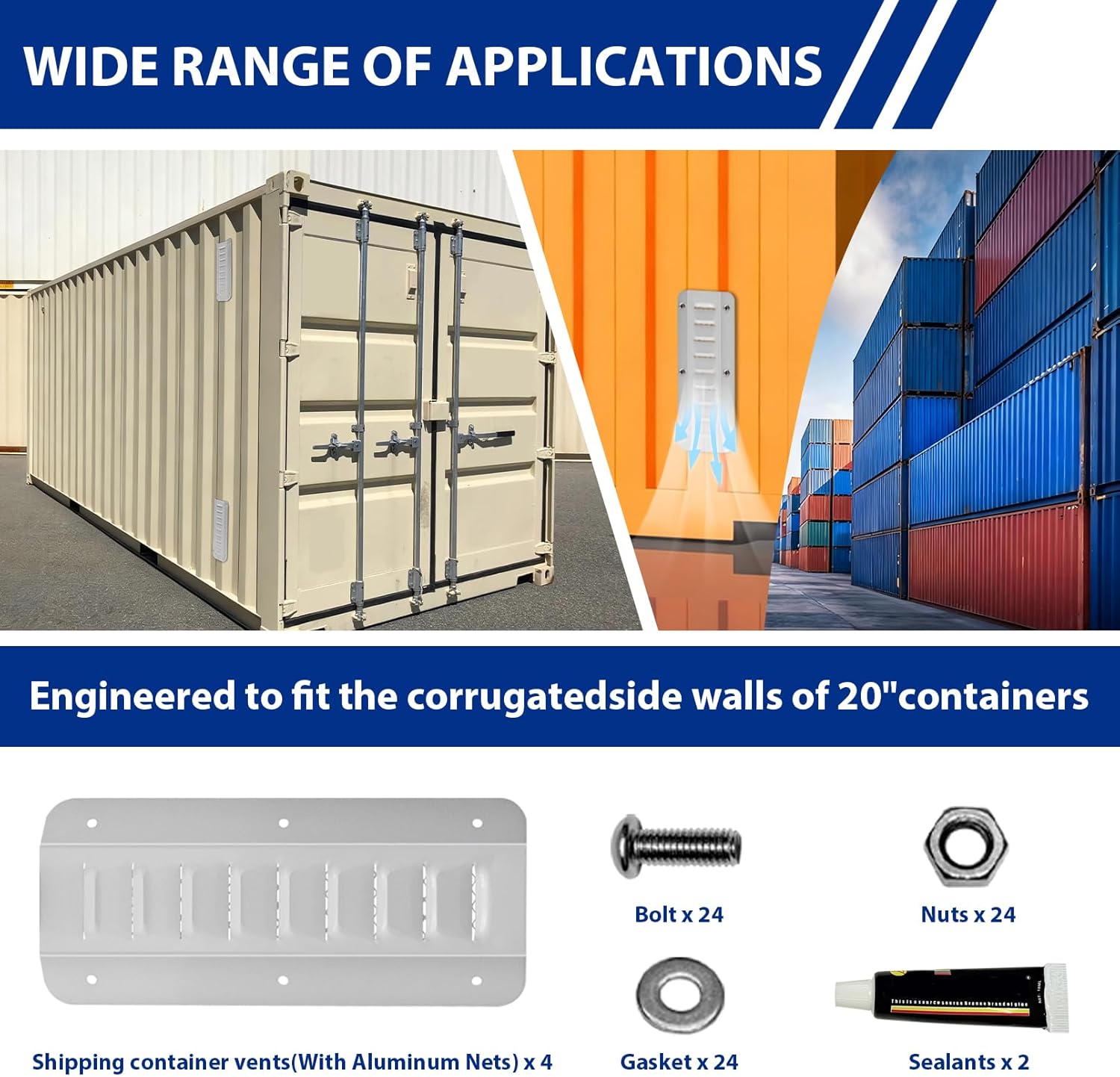 4 Pack Shipping Container Air Vent Kit, Heavy-Duty Galvanized Steel Transportation Container Vents for Shipping Container, Cross Flow Ventilation Preventing Condensation and Excessive Heat