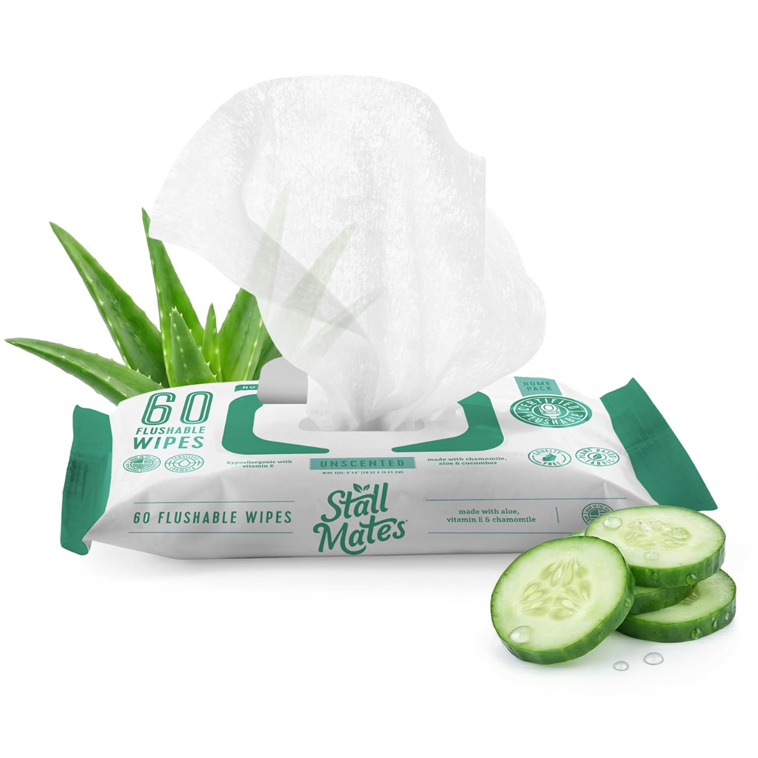 Stall Mates Flushable Wipes, 60-Wipe Home Pack, Unscented, 1 Pack