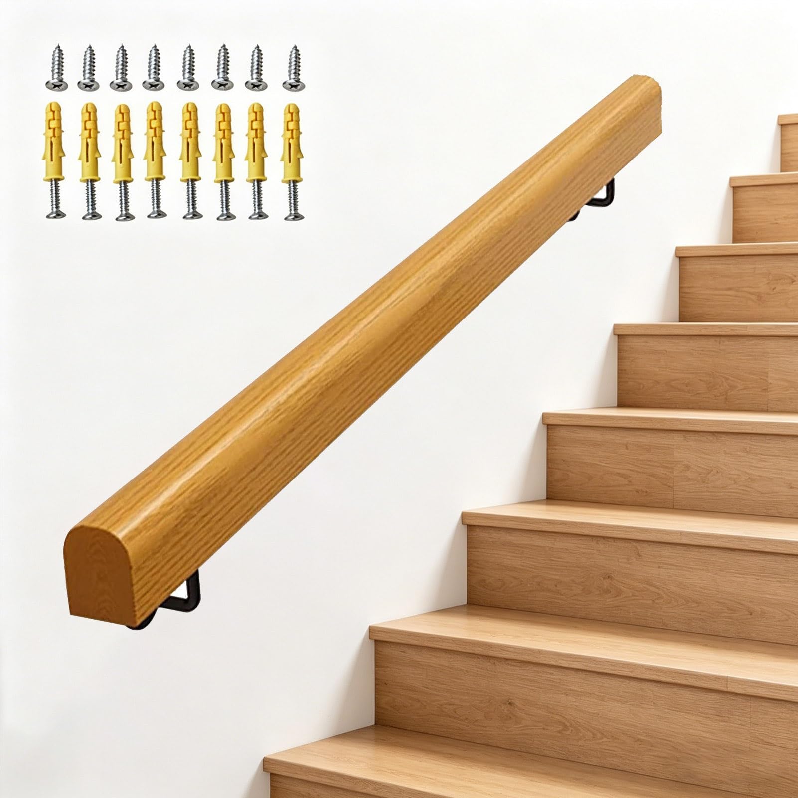 Gaommini C 3Ft 5Ft 6Ft 7Ft Wood Stair Banister Hand Rails - Indoor Outdoor Staircase Handrails Safety Banister, Wall Mounted Stair Railing For Orridor Loft Bathroom(,8.2Ft/250Cm)