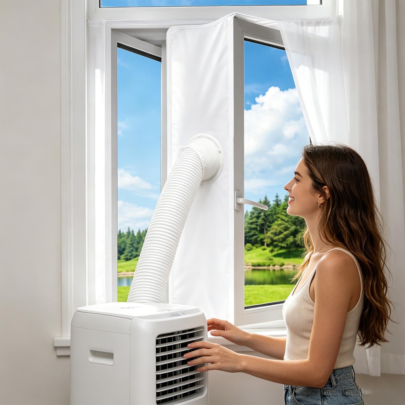 Portable AC Window Vent Kit – Waterproof Zipper Opening Insulation Panel | Portable AC Unit Window Kit | For Indoor Home Kitchen Bedroom Apartment Garage Basement Saving Climate Control Use