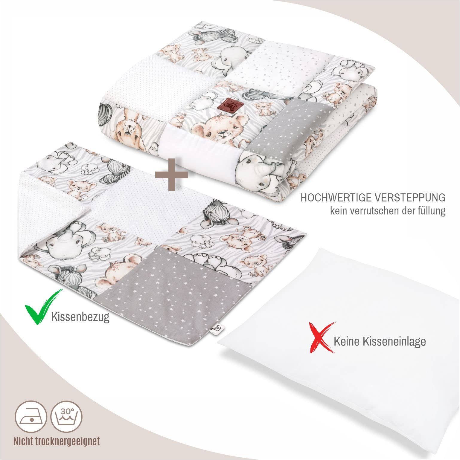 Pepi - patchworkowa kołdra i poduszka dla niemowląt – kołdra dziecięca – kołdra dziecięca 100 x 140 cm – poszewka na poduszkę 40 x 60 cm – pościel dla niemowląt – zestaw do łóżeczka dziecięcego –