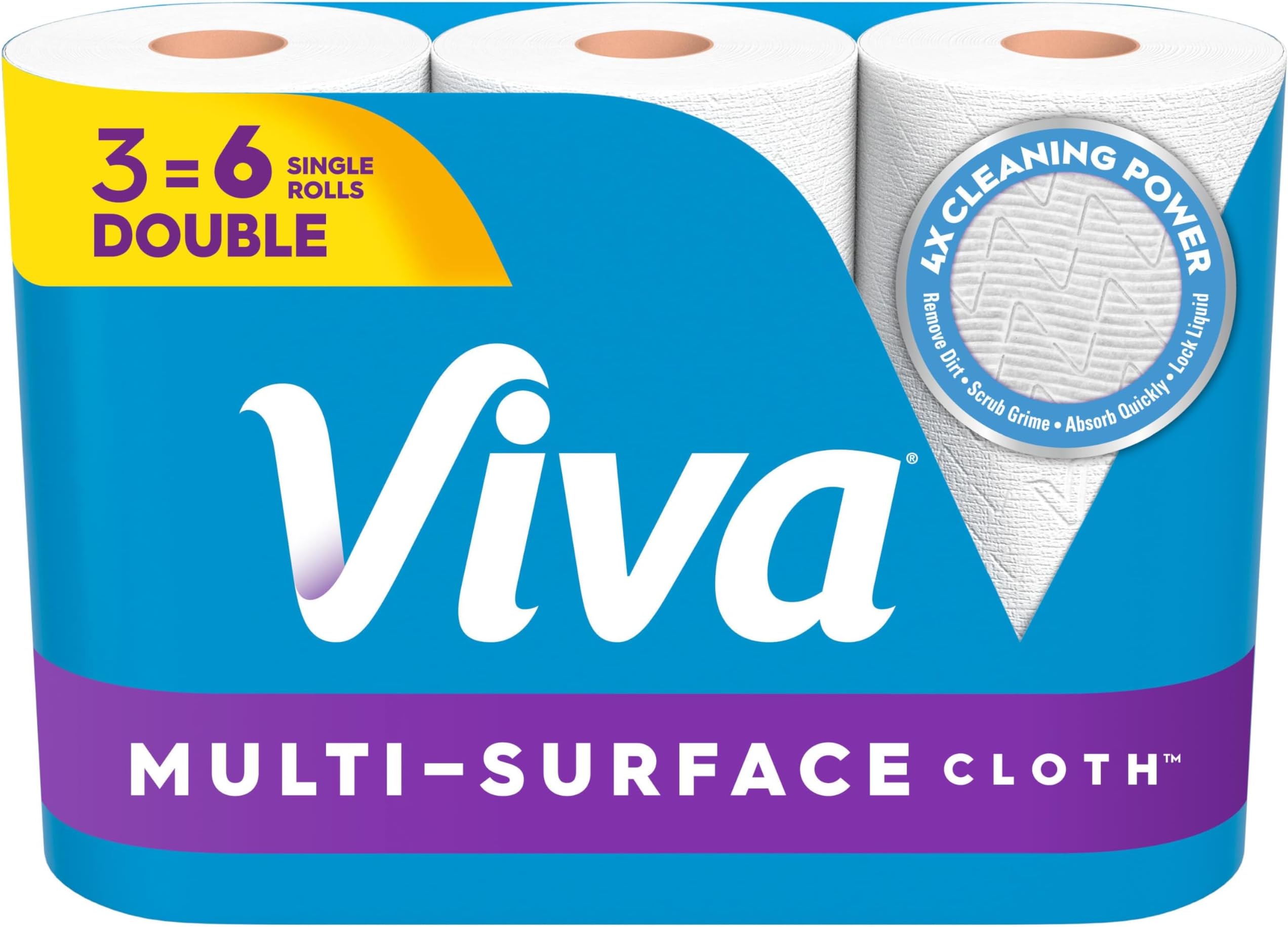 Multi-Surface Cloth Paper Towels, 3 Double Rolls, 110 Sheets Per Roll