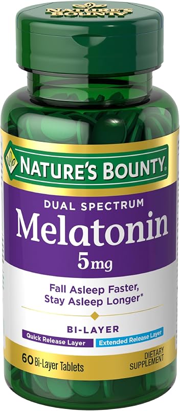 Melatonin 5mg Dual Spectrum, 60 Bi-Layer Tablets | 100% Drug Free Sleep Supplement, Quick Release and Extended Release, Promotes Relaxation and Sleep Health
