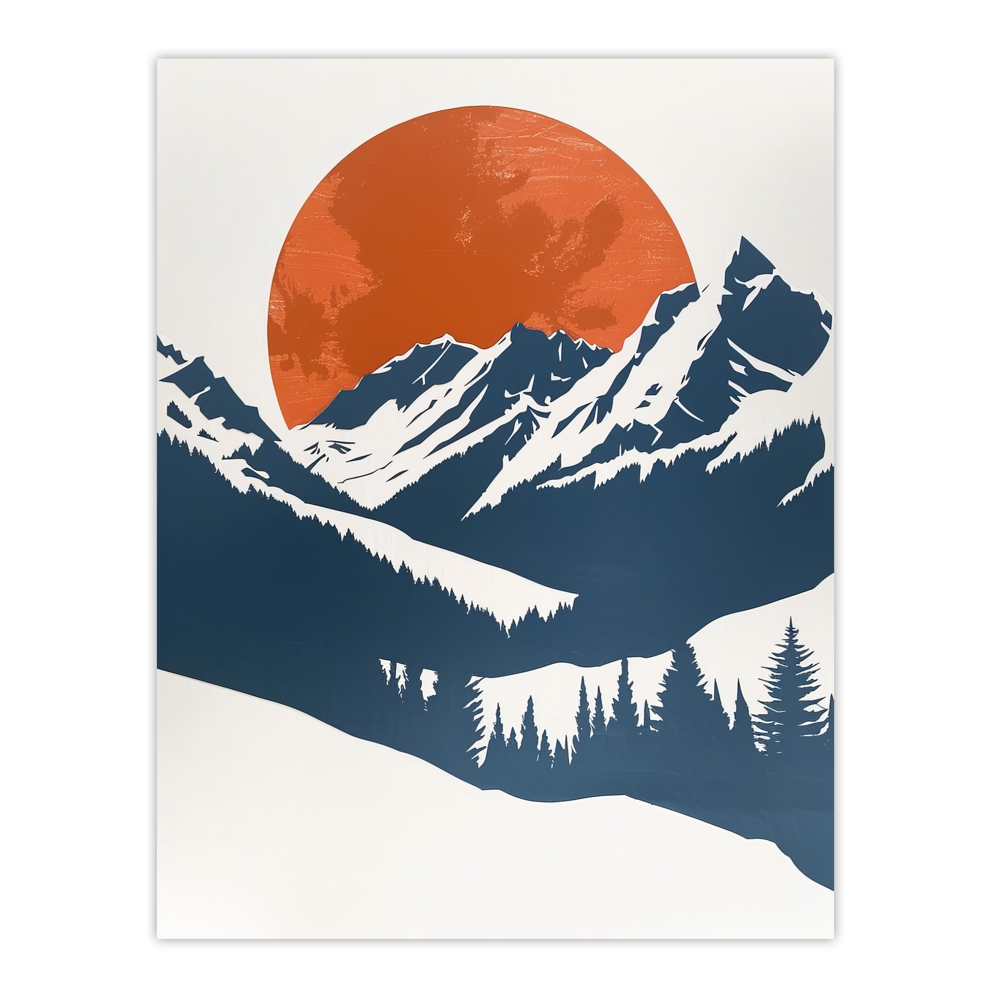 Artery8 Winter Forest Mountain Landscape Wall Art Print - Full Moon Rising - W24 x H32 inch