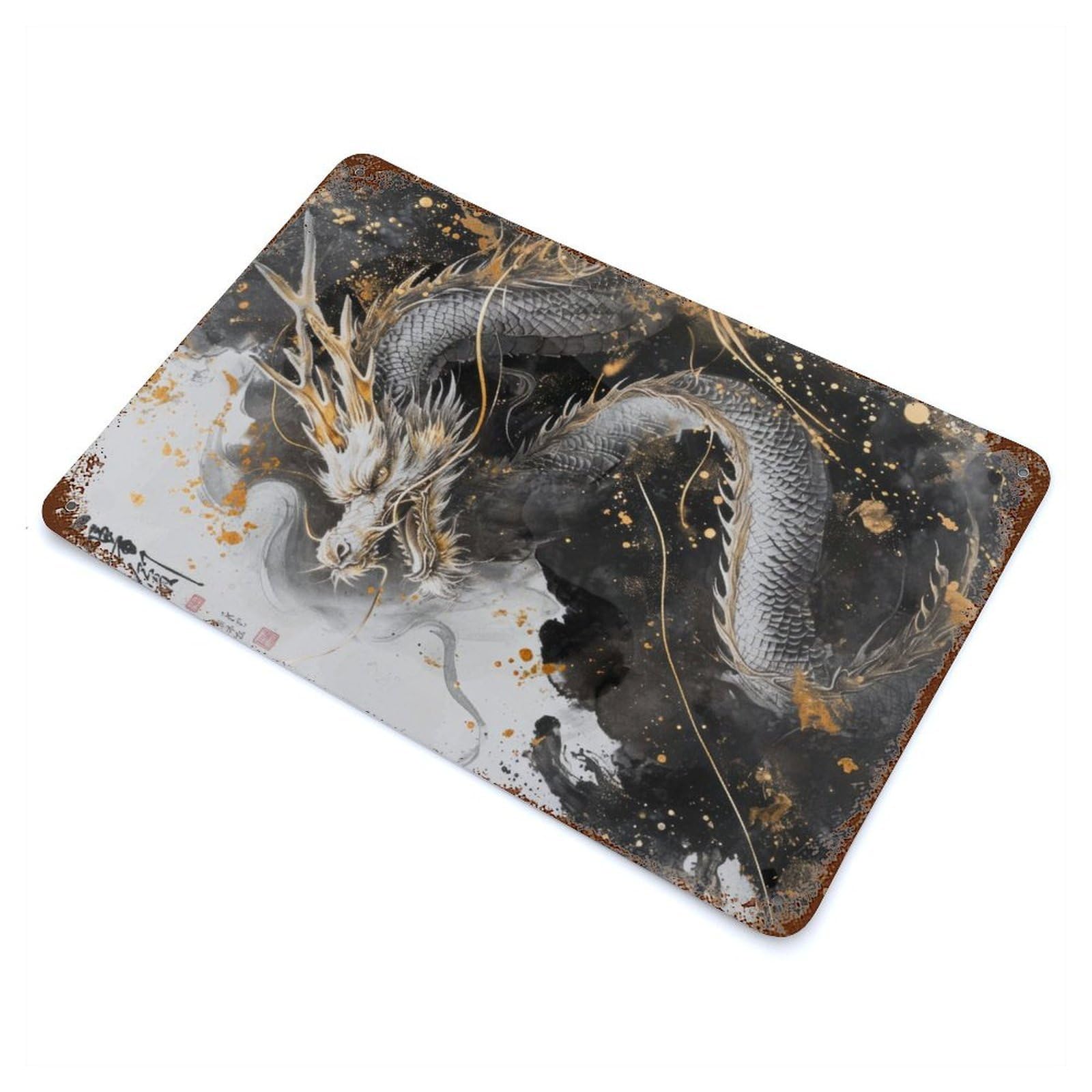 Chinese Dragon Vintage Rust Metal Sign 11.8"x7.9", Ideal for Basement, Hobby Room And Garage Decor