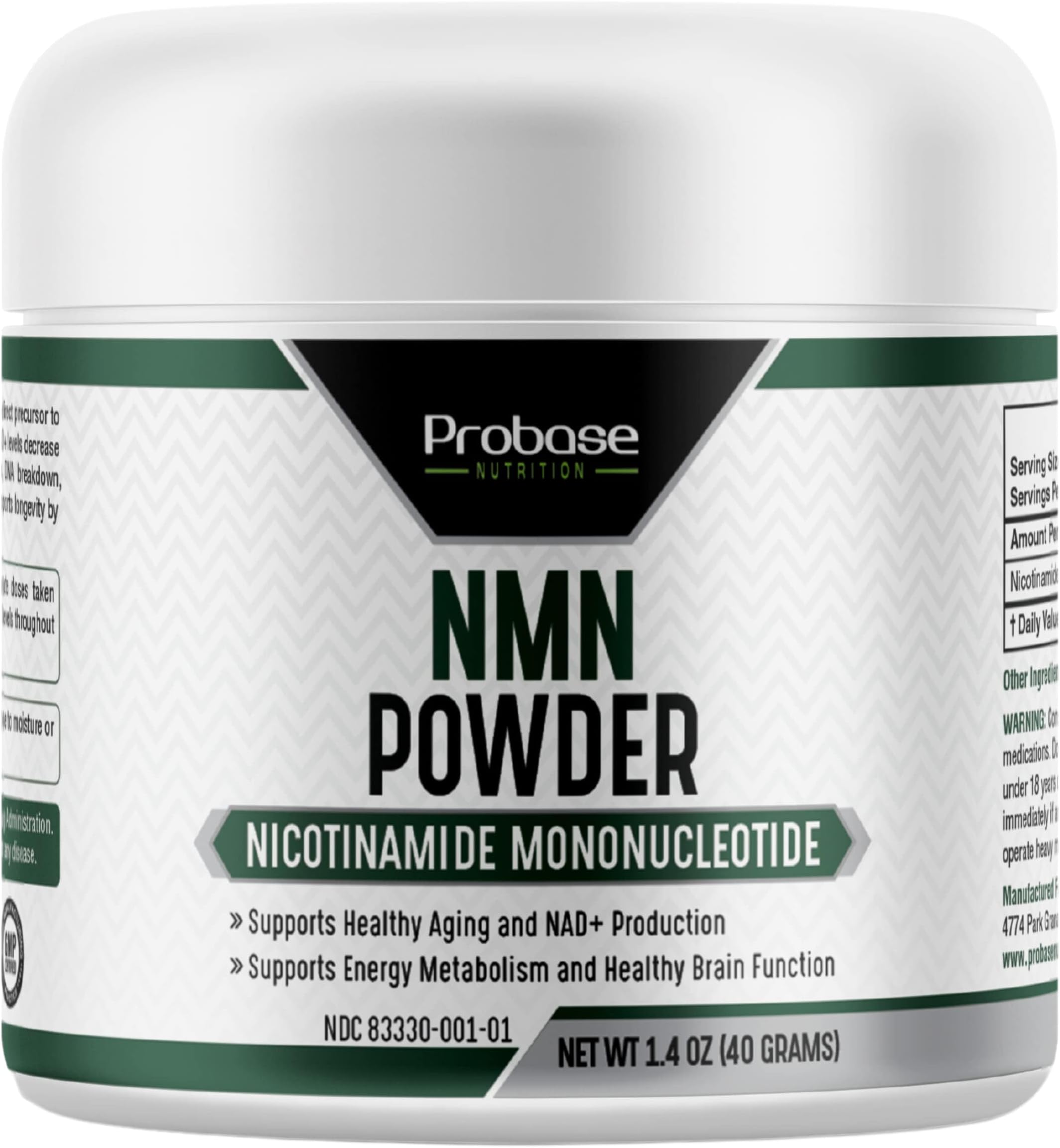 Probase Nutrition Longevity Pure NMN Powder 40 Grams - Ultra-Pure, Fully Stabilized, Pharmaceutical Grade NMN to Boost NAD+, Nicotinamide Mononucleotide Powder Supplement