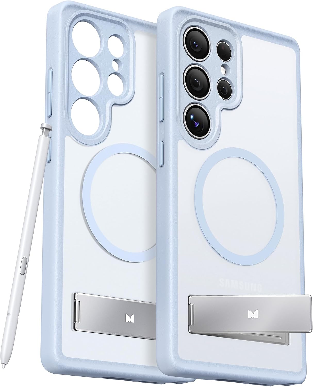 Maledan Full Camera Protection for Samsung Galaxy S25 Ultra Case with Built-in Phone Stand, Magnetic Shockproof Slim Case for Galaxy S25 Ultra 6.9", Kickstand S25 Case Fit for Magsafe, Titanium Blue