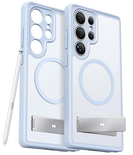 Maledan Full Camera Protection for Samsung Galaxy S25 Ultra Case with Built-in Phone Stand, Magnetic Shockproof Slim Case for Galaxy S25 Ultra 6.9", Kickstand S25 Case Fit for Magsafe, Titanium Blue