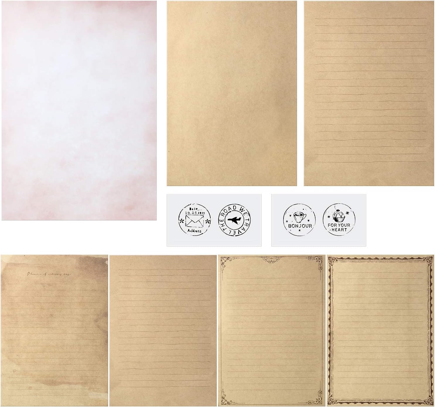 79 Vintage Stationary Paper and Envelopes Set Includes 30 Sheets Antique Letter Papers with 3 Sizes, 12 Kraft Envelopes, 12 Retro Keys, 12 Hemp Rope and 12 Stickers for Christmas Handmade Letter