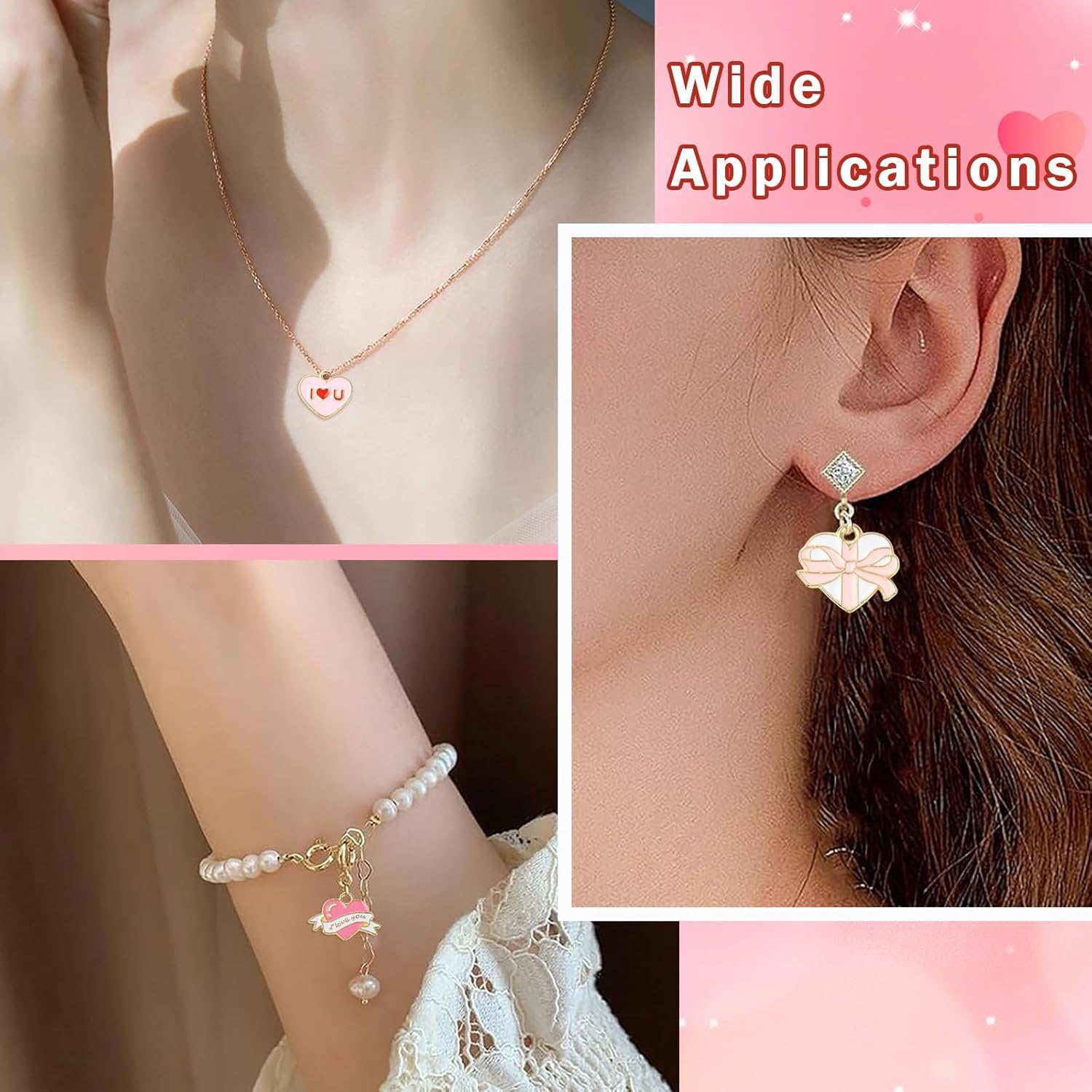 KitBeads 64Pcs Valentine Heart Charms 16 Styles Pink Red Enamel Bow Gift Love Heart Shaped Charms for Jewelry Making Bracelets Necklaces Crafts - Image 7