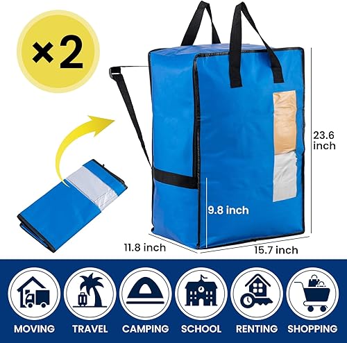 Miniatura 4 de TAILI Paquete de 2 Bolsas de Mudanza Azules con Correas de Mochila Ajustables, Suministros para Mudanzas, Alternativa a Cajas de Mudanza, Bolsas de