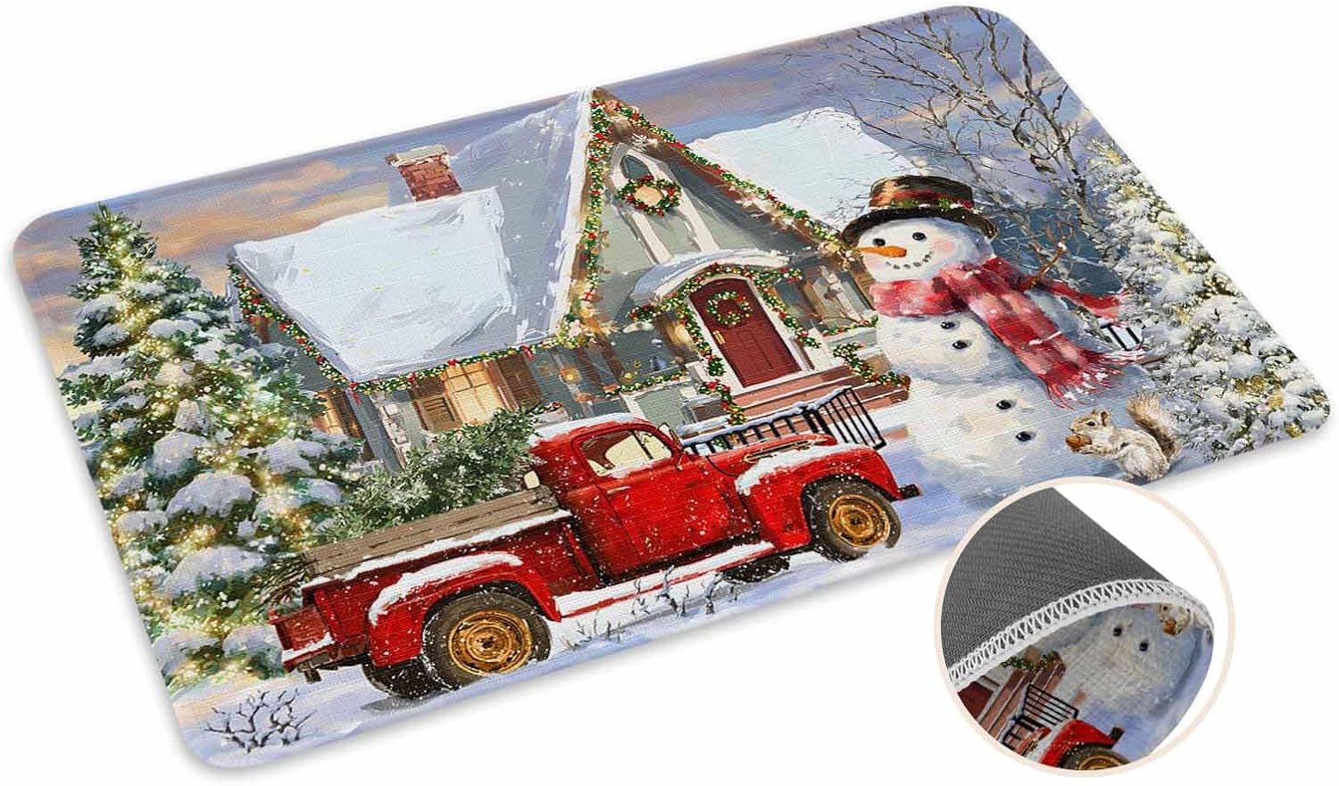 Farmhouse Christmas Front Door Mat Entrance Welcome Floor Mats Indoor Outdoor, Xmas Truck Snowman Heavy Duty Absorbent Doormat, Tree Snowflake Non-Slip Rugs for High Traffic Areas 16"x24"