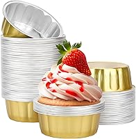 Vista 19 de Beasea Paquete de 100 vasos desechables de papel de aluminio, 8 onzas, 7.9 fl oz, 3.9 pulgadas, para hornear, magdalenas, magdalenas, tazas de pudín