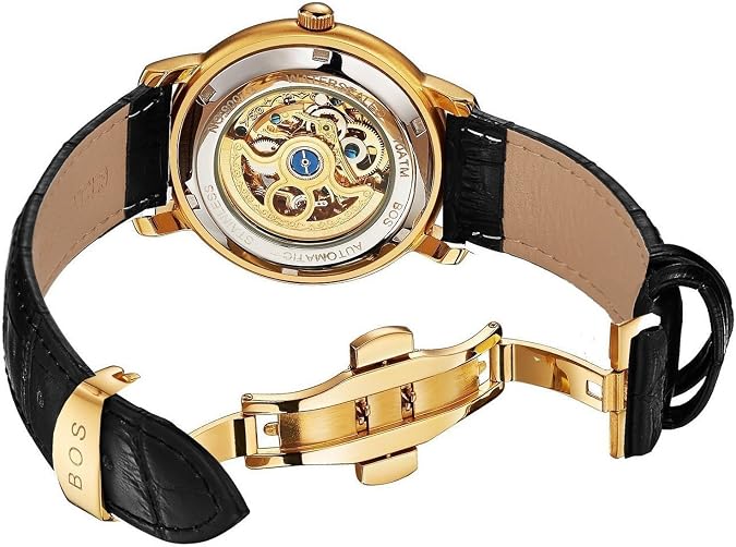 Gosasa Luxury Men's Automatic Mechanical Watch Gold Dial Luminous Waterproof Skeleton Leather Strap Watches