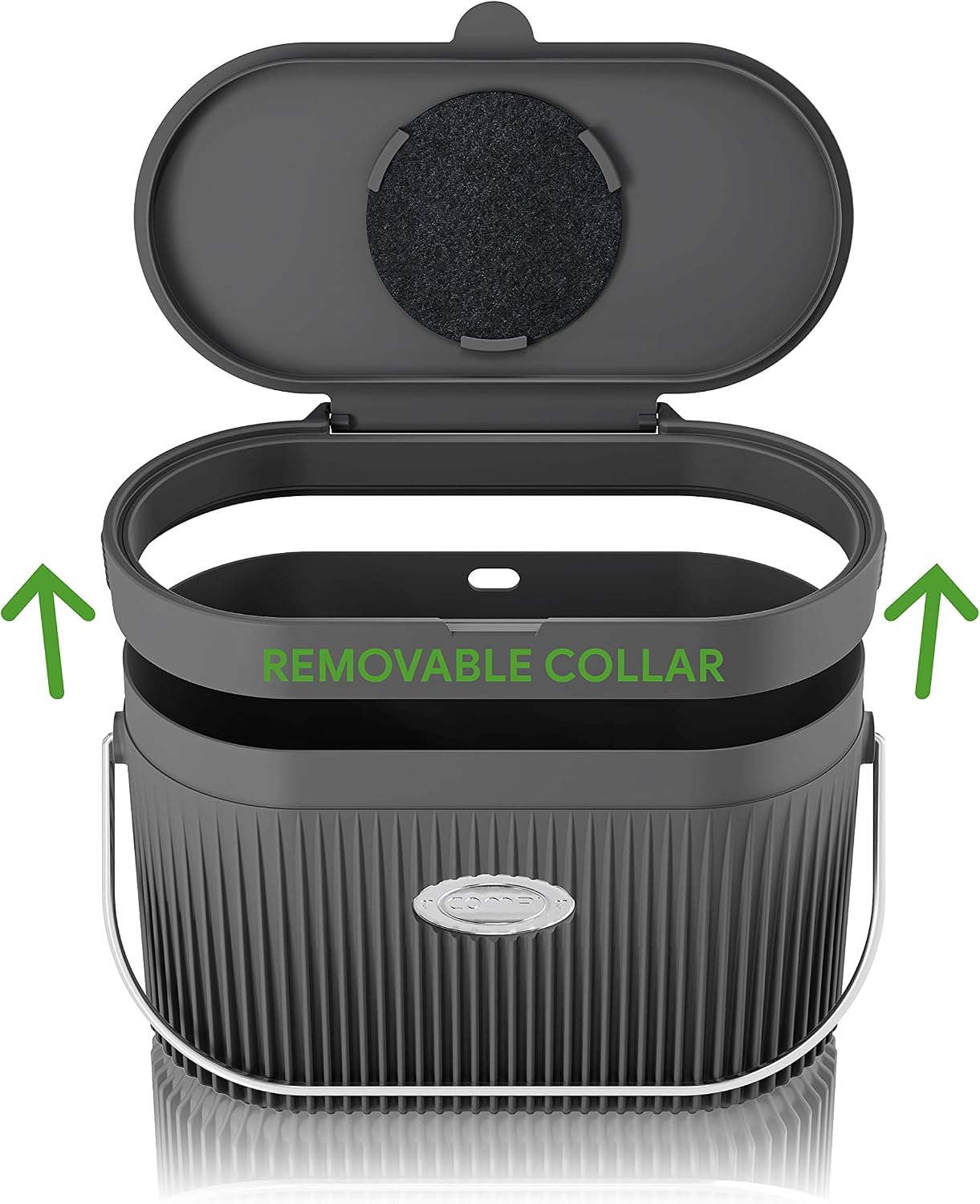 COMPi Bamboo Fiber Indoor Kitchen Compost Bin with Lid, 1.3 Gal, Black - Sealed Countertop Container, Dishwasher Safe, Odor-Free with Carbon Filters