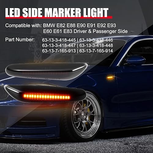 Miniatura 2 de Kit de montaje de luces LED laterales con lente ahumada, lámpara de señal de giro ámbar para el lado del conductor y del pasajero, compatible con