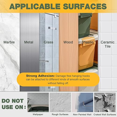 Miniatura 4 de Ganchos de pared colgantes sin daños, 20 ganchos medianos con 20 tiras adhesivas, soporta hasta 2 libras, ganchos extraíbles sin daños para colgar,