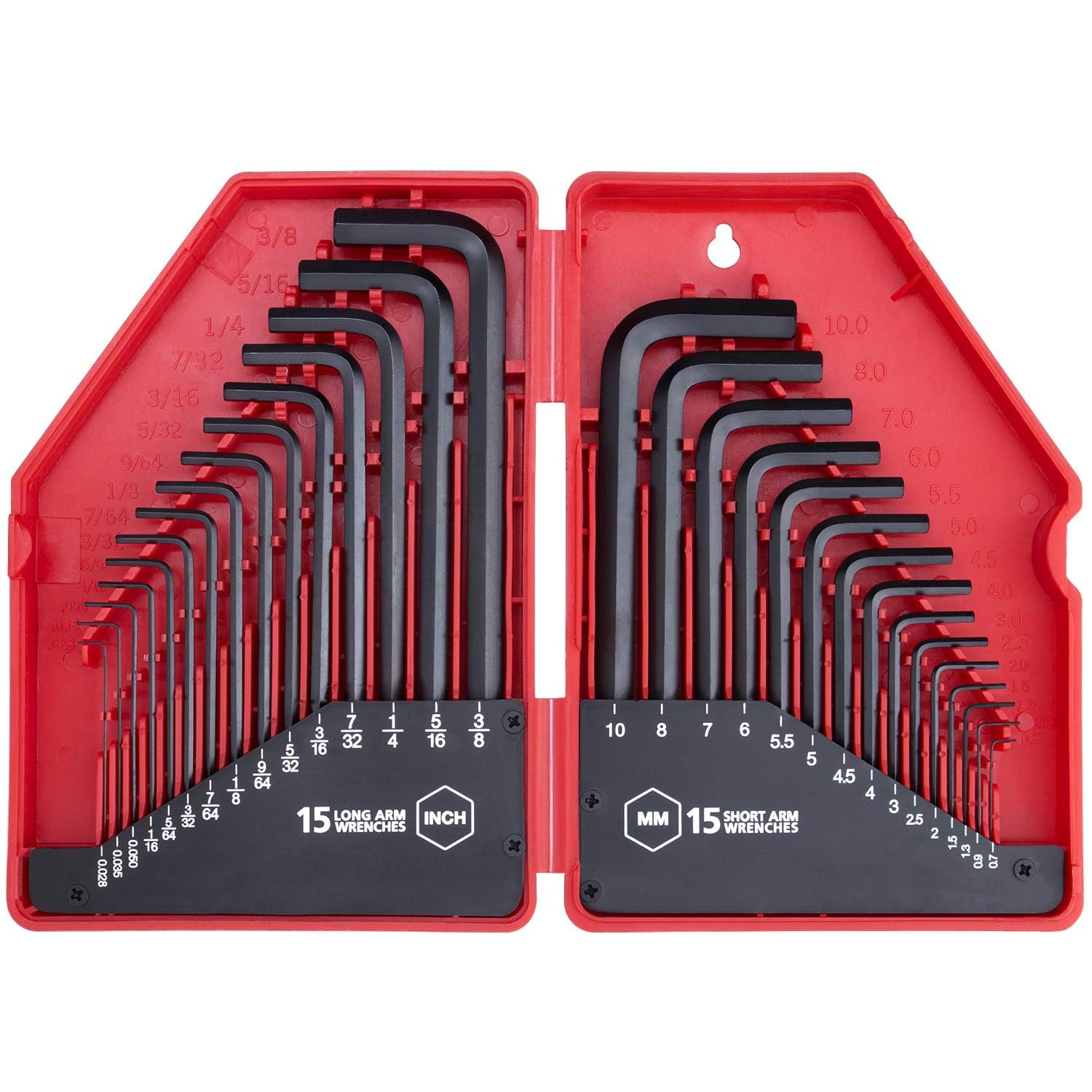 RVOGJP30-Piece Premium Hex Key Allen Wrench Set, SAE and Metric Assortment, L Shape, Chrome Vanadium Steel, Precise Chamfered Tips | 0.028-3/8 inch 0.7-10 mm In Storage Case