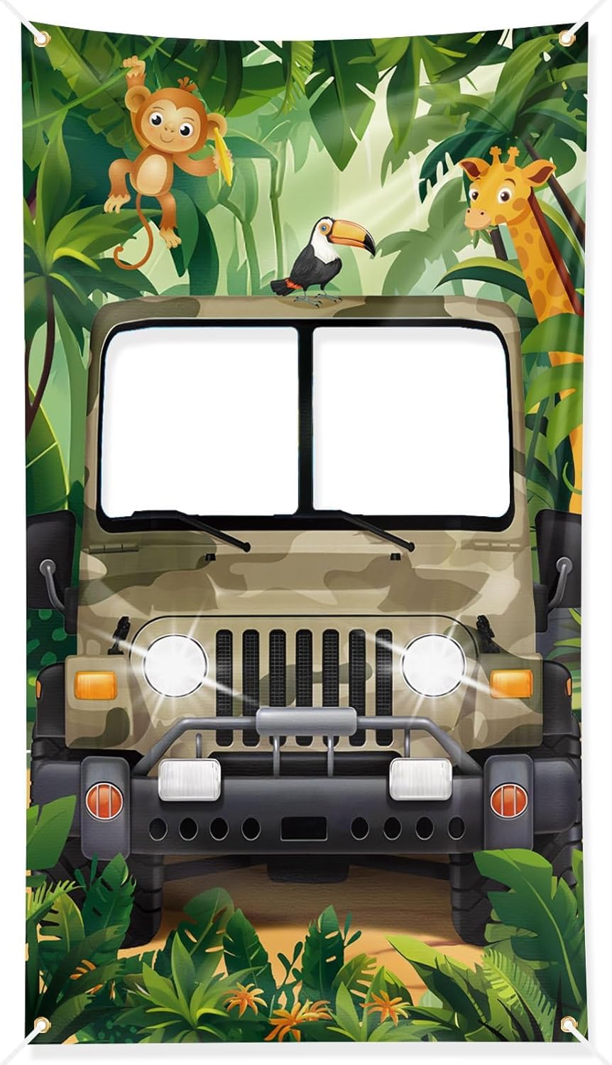 Jungle Safari Photo Prop Large Fabric Backdrop Photo Door Banner Jungle Safari Theme Birthday Party Decorations Baby Shower 40x70in