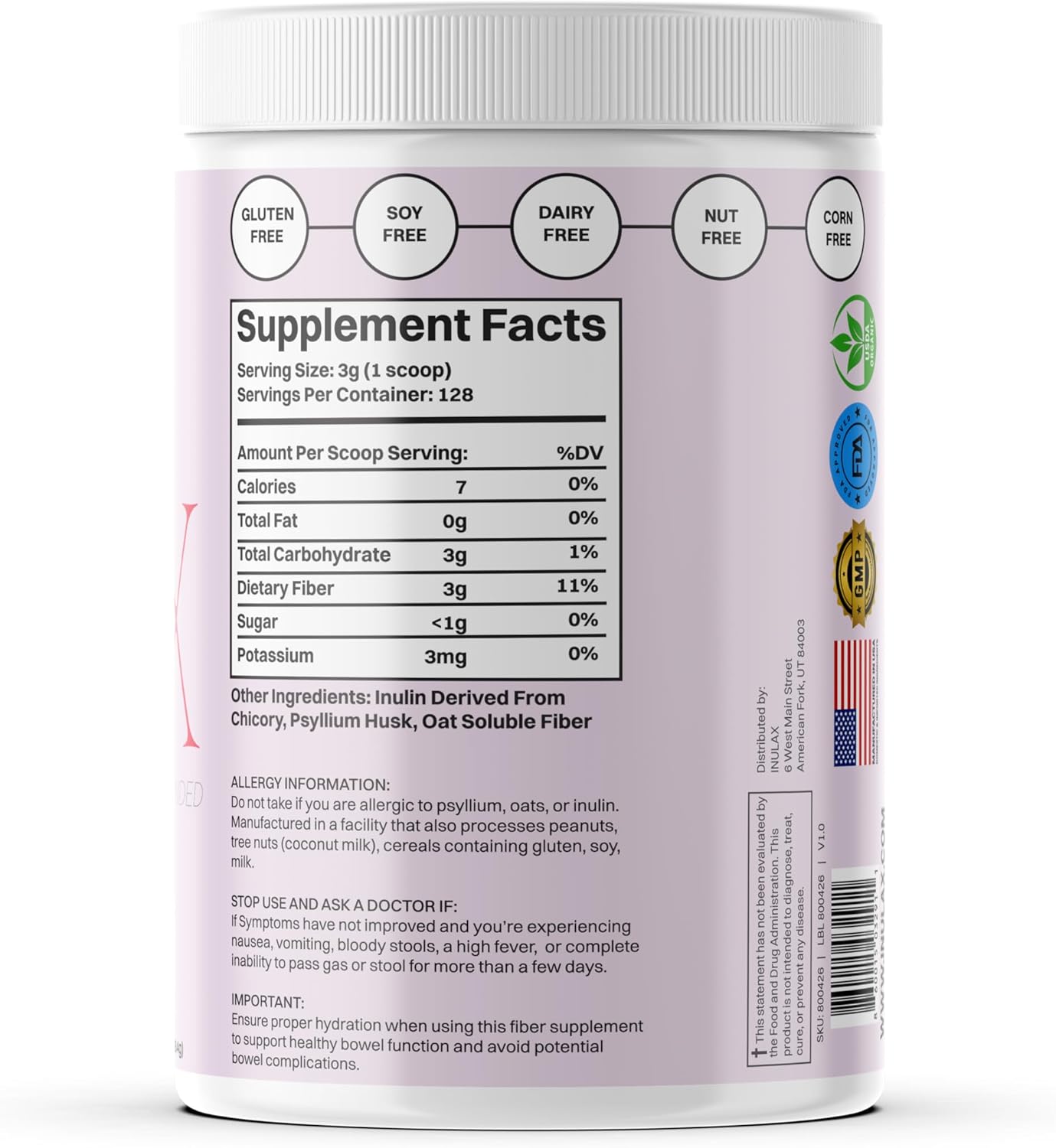 1 Tub Unflavored 128 Servings | Constipation Relief for Adults or Kids