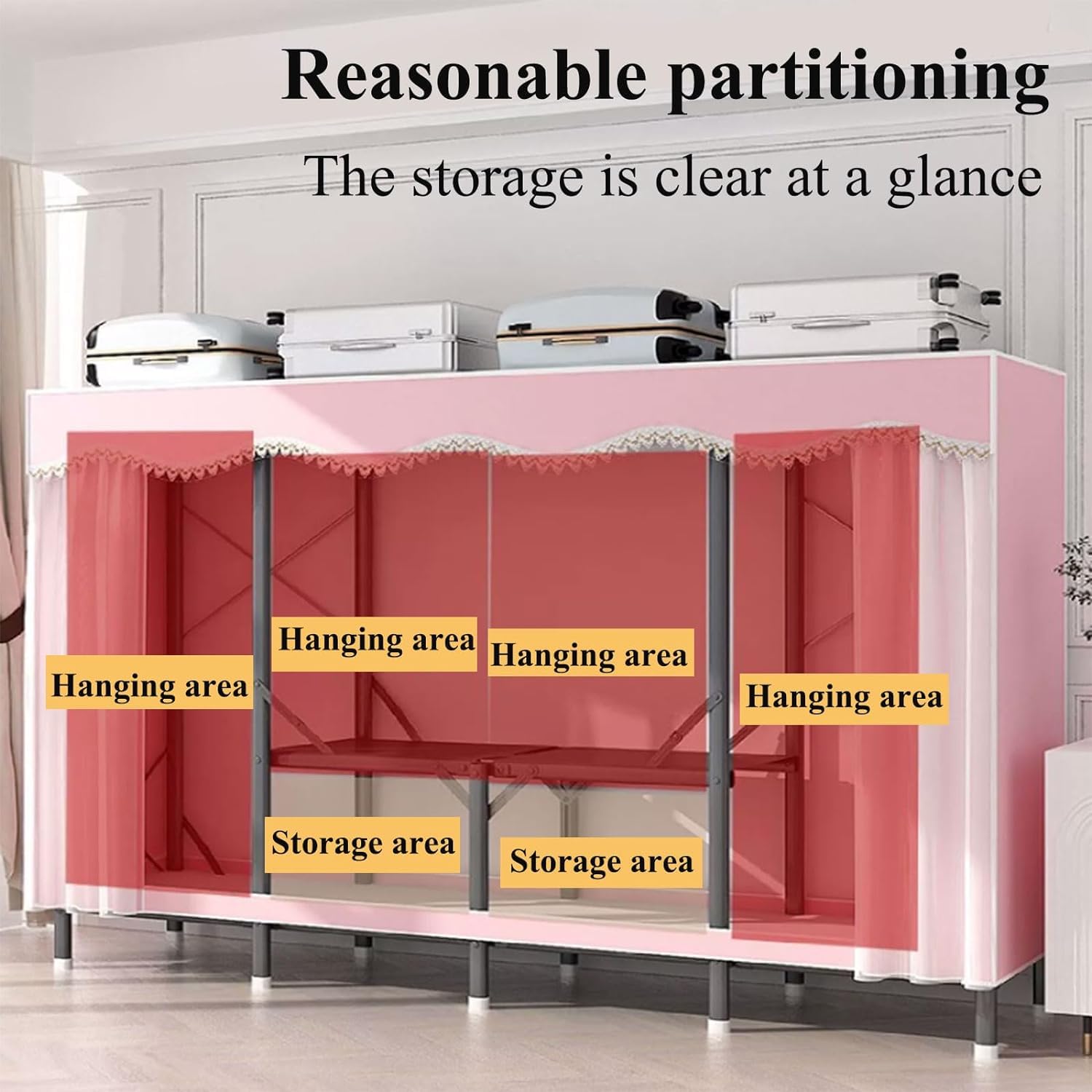 Amazon｜折りたたみワードローブポータブルスチール衣類ラック実用的な