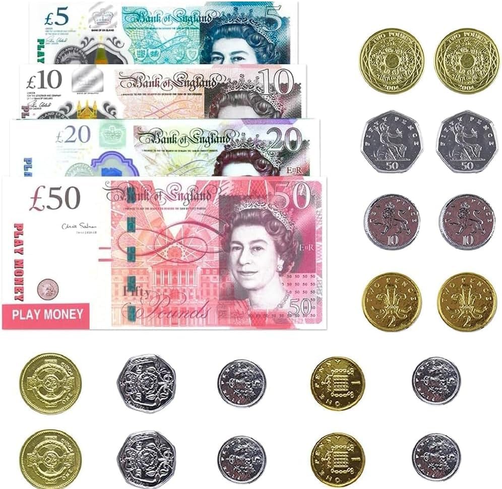 HMN Children's Educational Play Money Coin Set, British Sterling Pounds educational Learning as Bank and Shop Role (Pack2)
