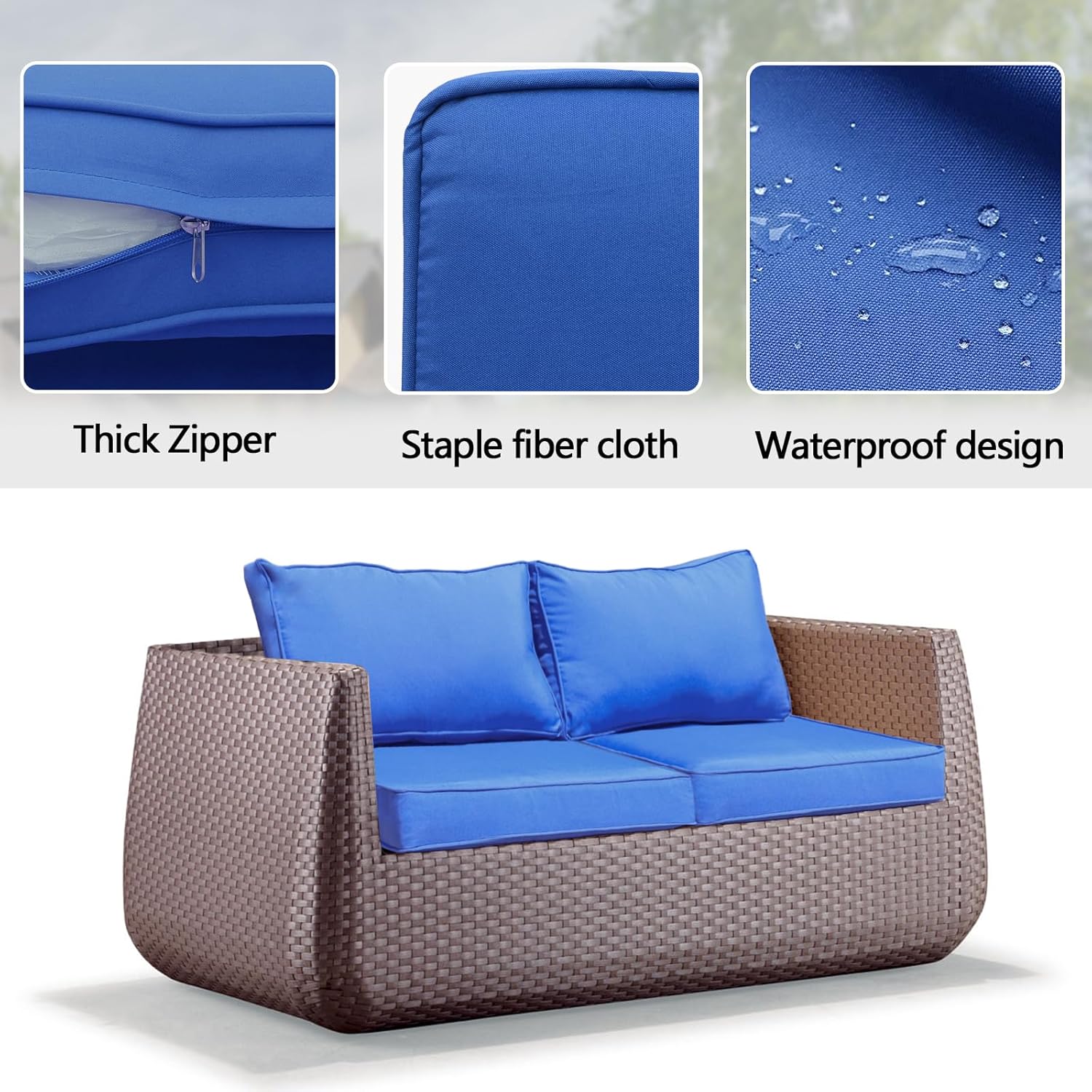 4Pcs Patio Cushion Covers Replacement,Outdoor Patio Seat Cushion Covers Furniture Sofa Covers,Waterproof Back Cushion Slipcovers Washable Pillow Cover with Zipper(25×25×3.15 inches,Blue)