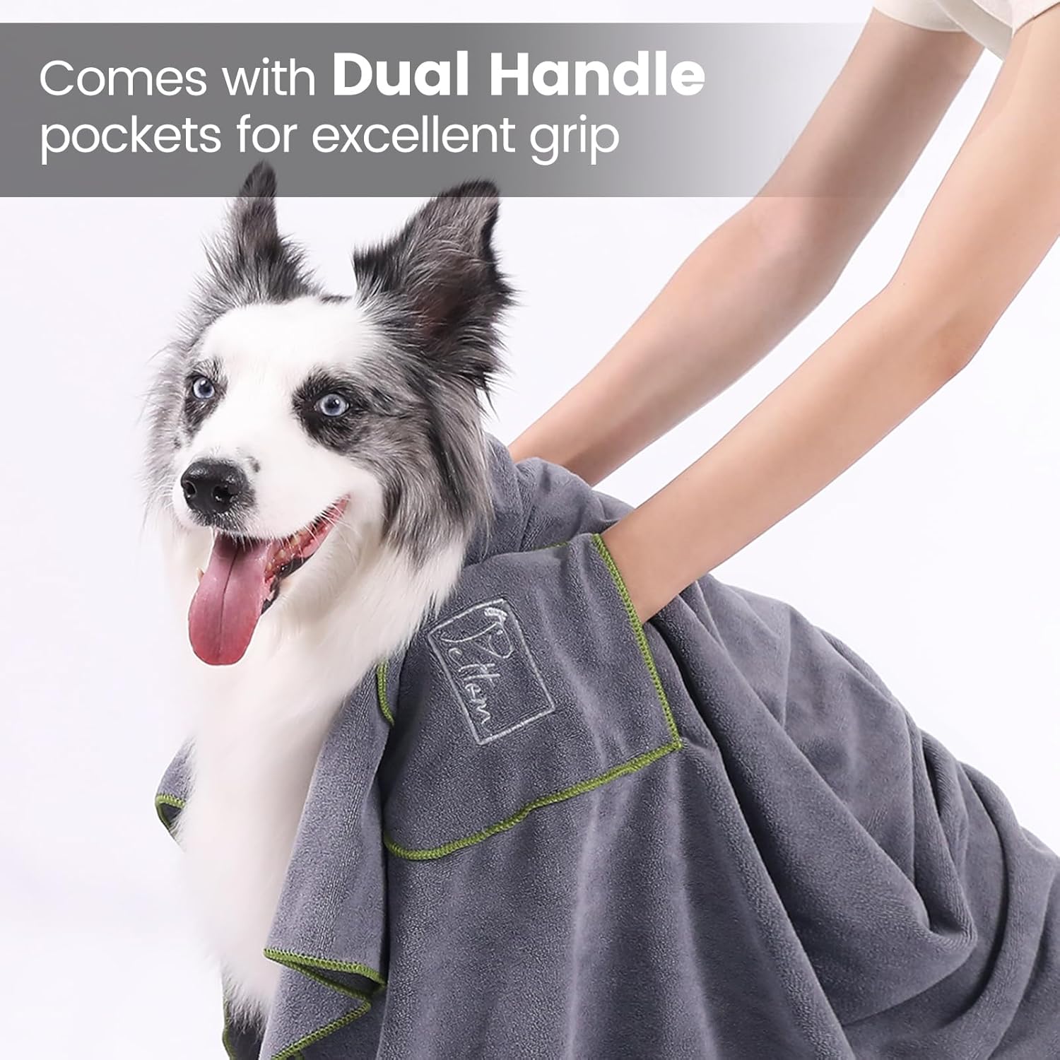 PETTOM 2 Pcs Dog Towel Quick Drying Absorbent Microfiber Dog Towel Artero, Bath Towels with Pockets for Small, Medium and Large Dogs, 90 x 50 cm 3