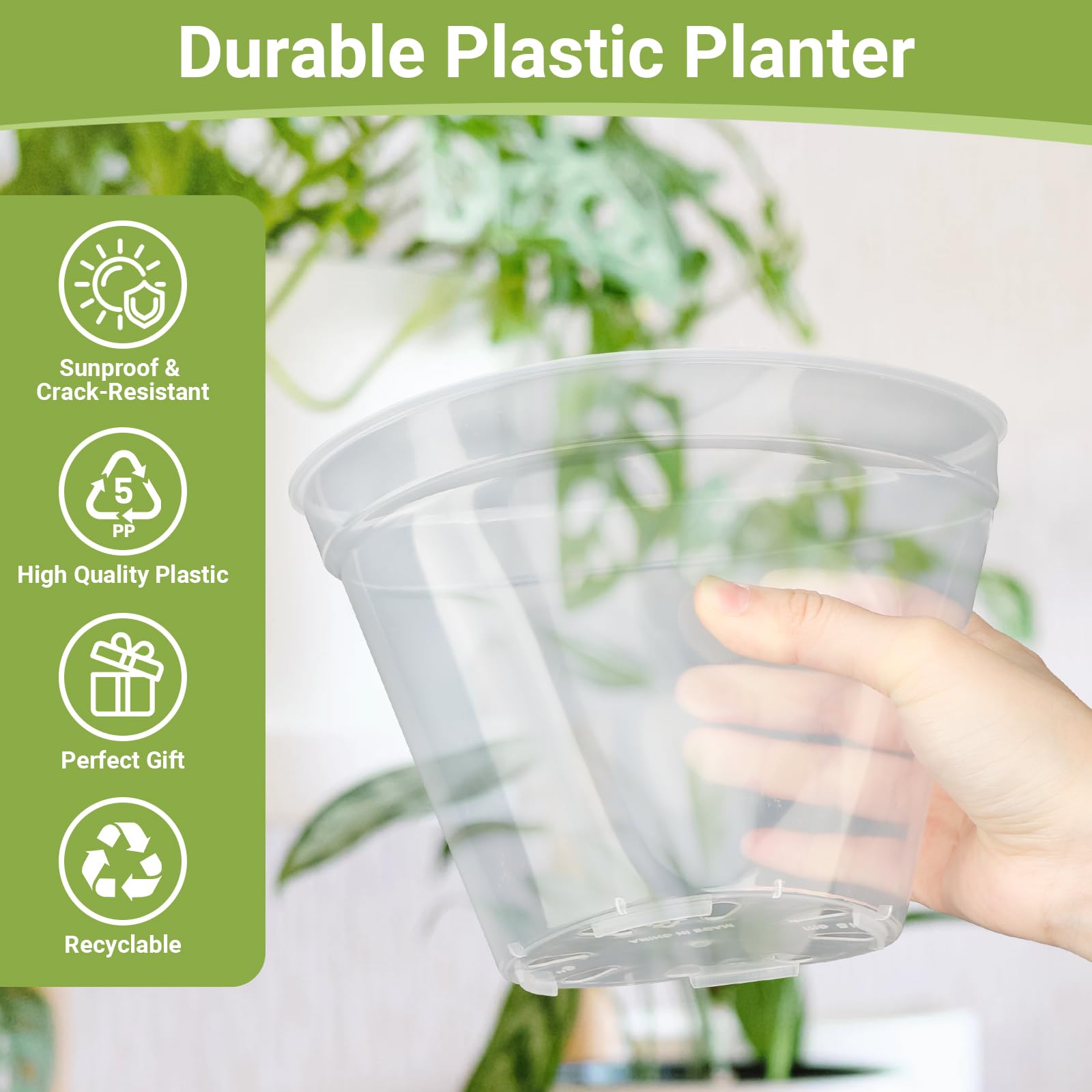 GREANER Lot de 16 grands pots à orchidée solides et robustes avec drainage en plastique transparent pour plantes de 15,2 cm, 17,2 cm, 22,4 cm, 25,4 cm, 25,4 cm, 30,5 cm