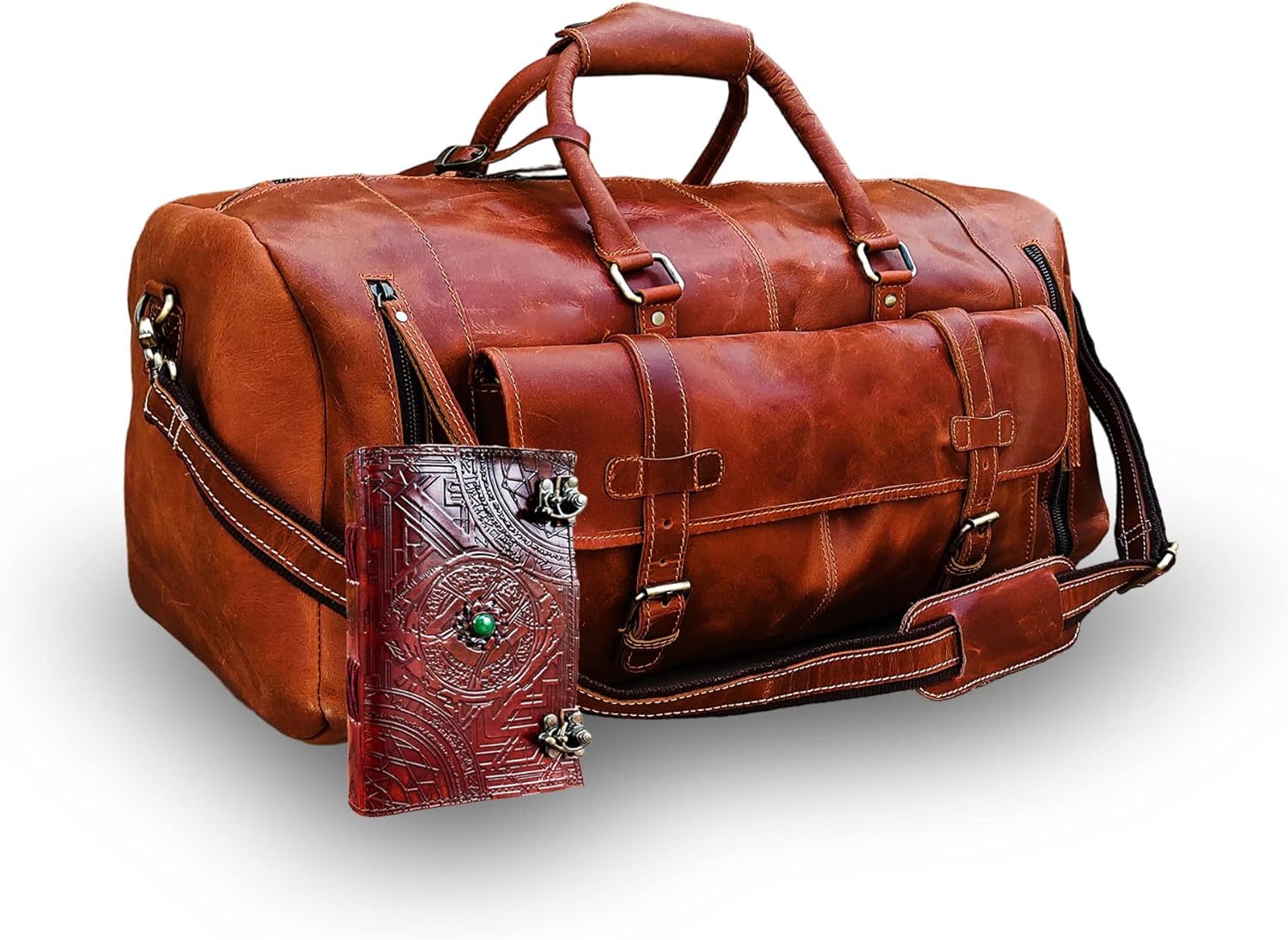 L & S Leather Travel Duffel Bags With Shoe Compartment for Men and Women Full Grain Leather Overnight Weekend Leather Luggage Sports Gym Duffle