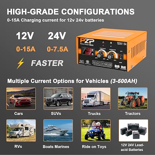 Miniatura 3 de Cargadormantenedor manual de batería, 0-15 A, 1224 V, cargador automotriz de goteo automático para baterías de automóvil, camión, lancha, marinas de