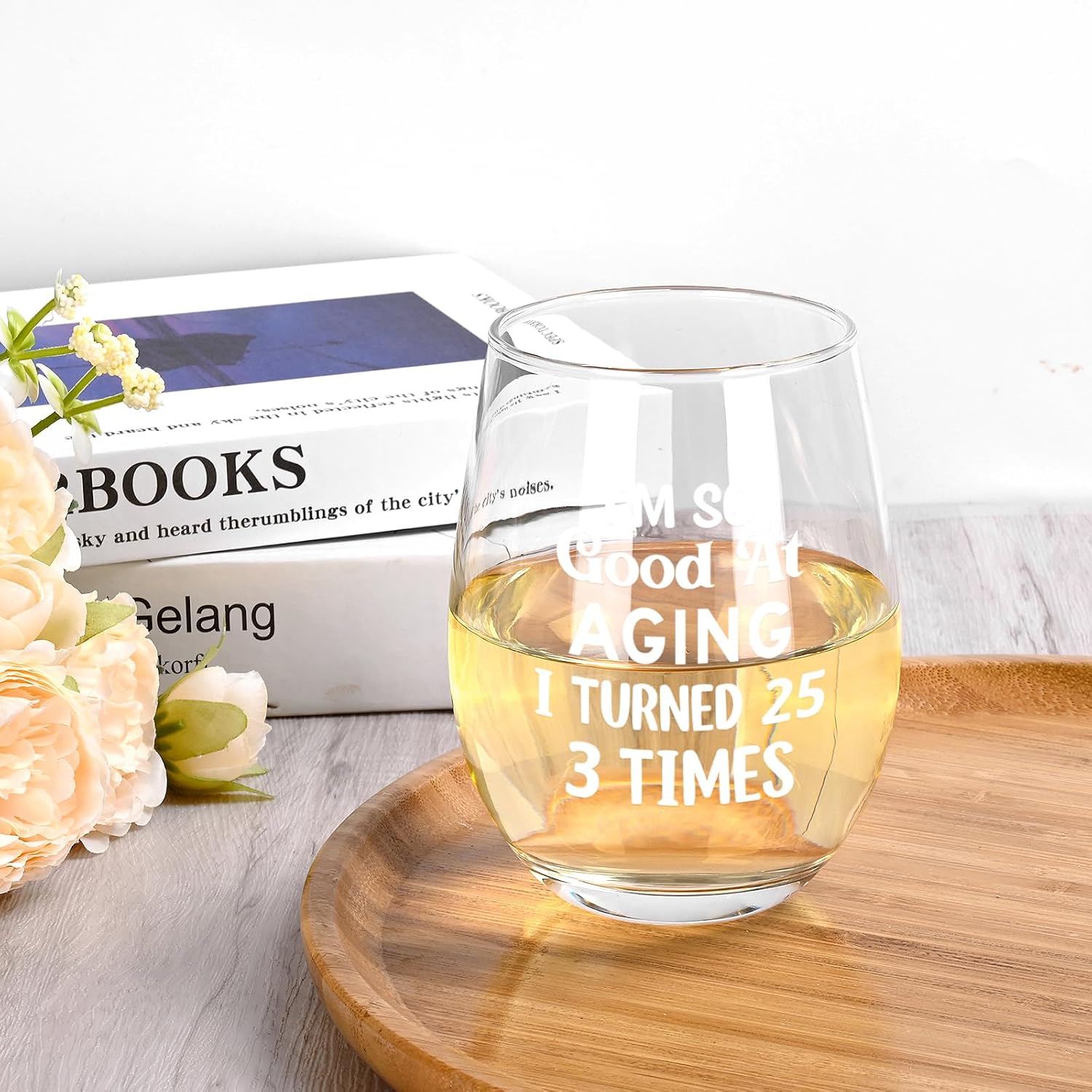 Futtumy 75th Birthday Gifts for Women, Turned 25 3 Times Wine Glass, Gifts for 75th Birthday Women Mom Grandma Wife Daughter Sister Friend Aunt Female, Funny 75th Birthday Decoration for Her, 17oz