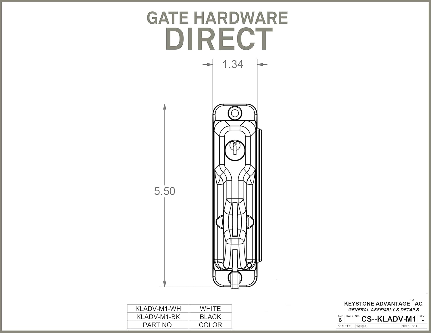 Keystone Black Zinc Diecast Metal Key-Lockable Latch | 1 Sided | Keyed Alike | KLADV-M1-BK-KA