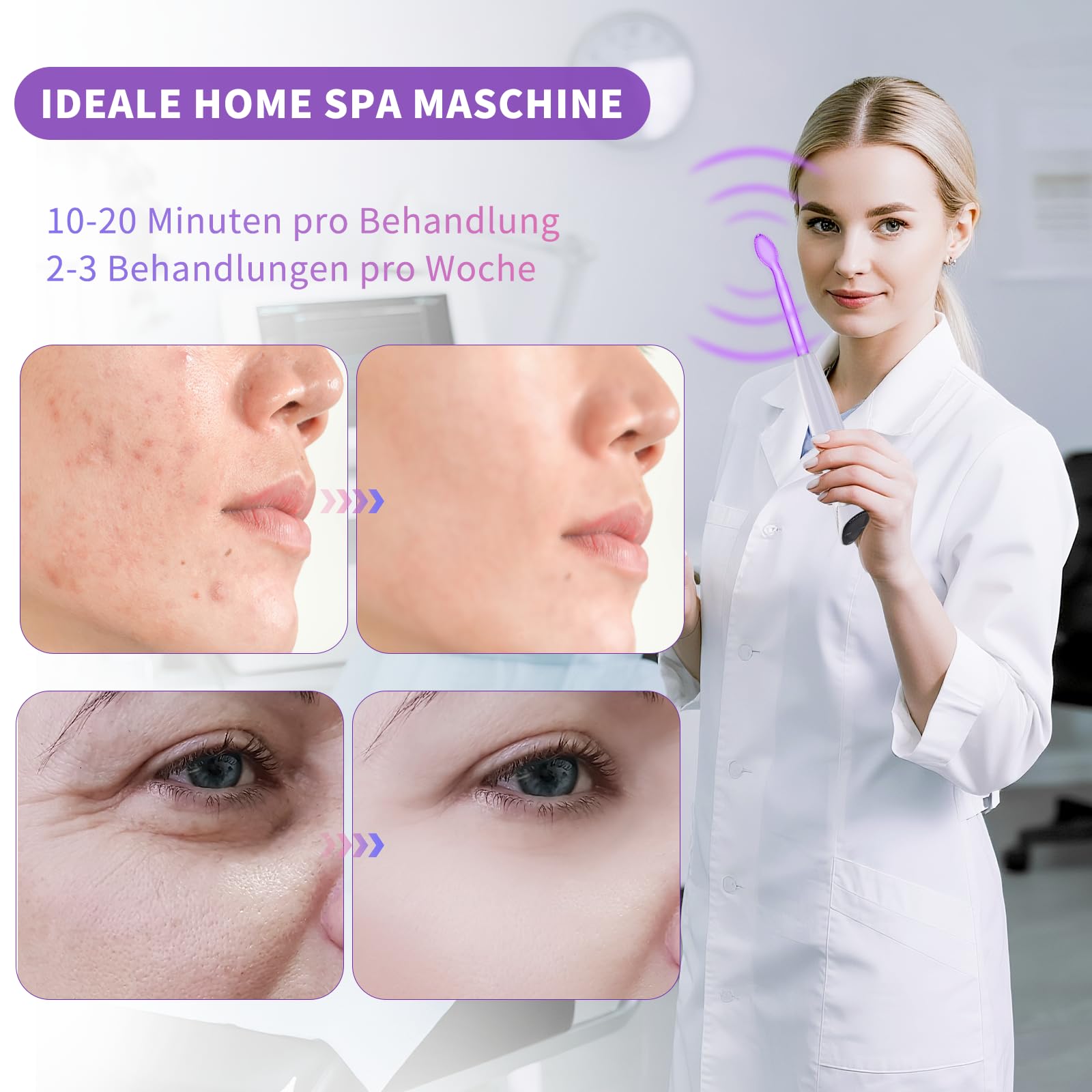 Hochfrequenzstab, iklestar Hochfrequenz Gerät Haare Kit mit Argon Neon Röhren, Professionelle Gesichts-Gerät für Hautpflege Home verwenden