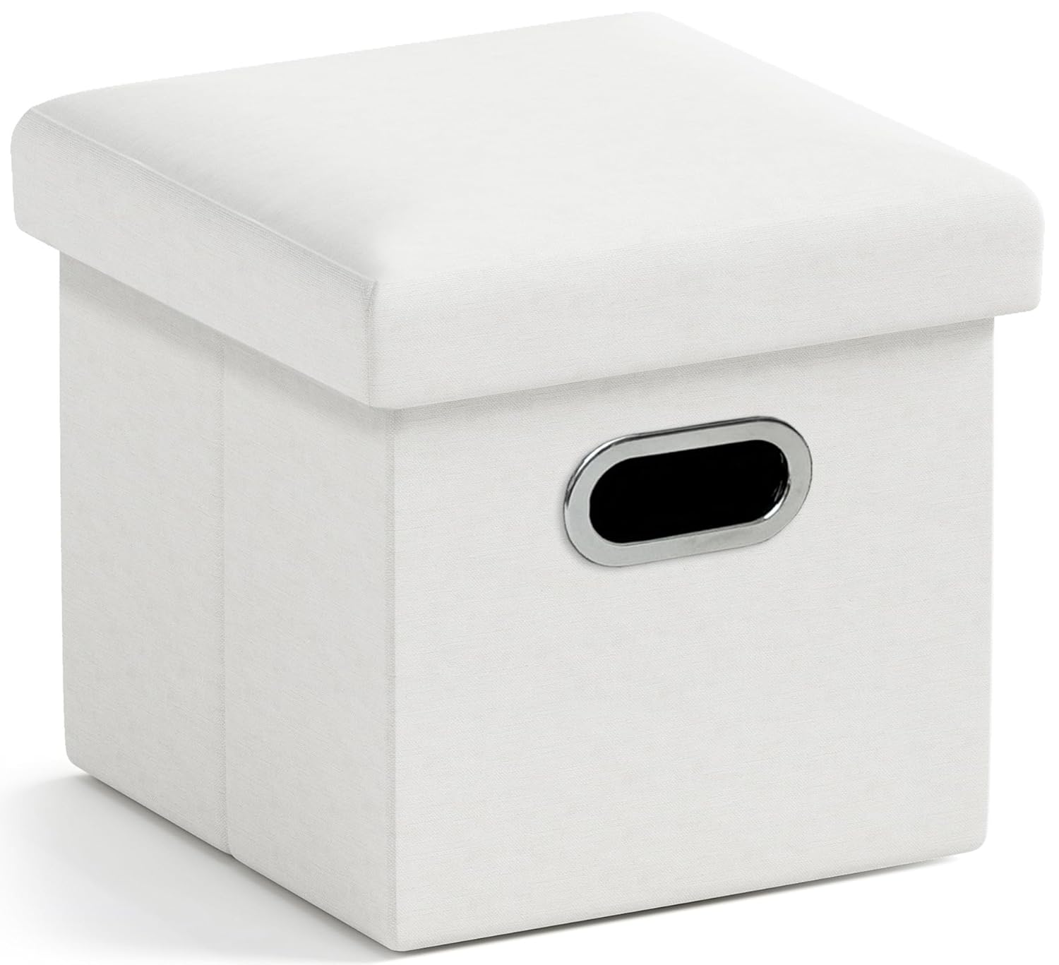 Ornavo Home 12 Inches Small Storage Ottoman with Handles Foldable Collapsible Cube Square Linen Ottoman Foot Rest Stool