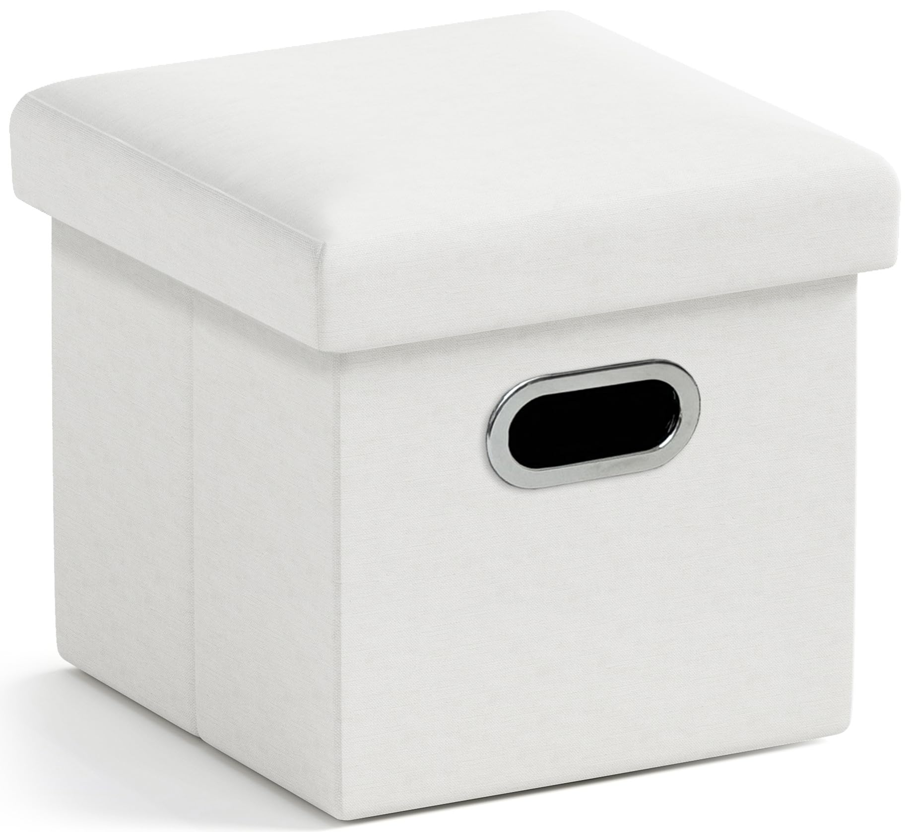Ornavo Home 12 Inches Small Storage Ottoman with Handles, Foldable Collapsible Cube Square Linen Ottoman Foot Rest Stool Seat, for Living Room,