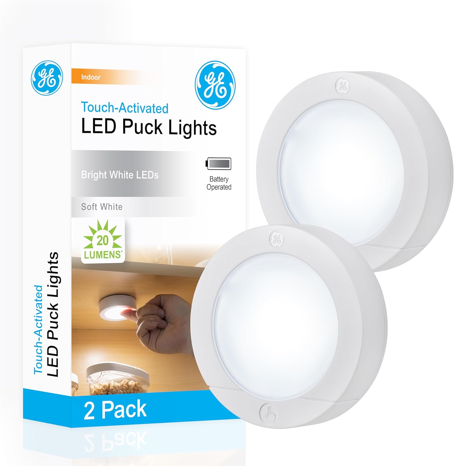 GE Touch Activated LED Puck Lights 20 Lumens White 25434