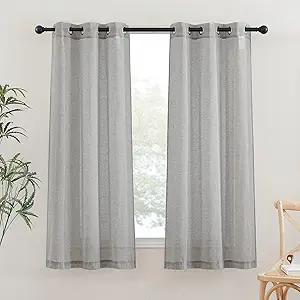 NICETOWN Grey Linen Curtains 63 inch Length 2 Panels, Grommet Flax Semi Sheer Linen Blend Curtains & Drapes Privacy with Light Filtering Window Drapes for Bedroom, W36 x L63, 2 Pieces