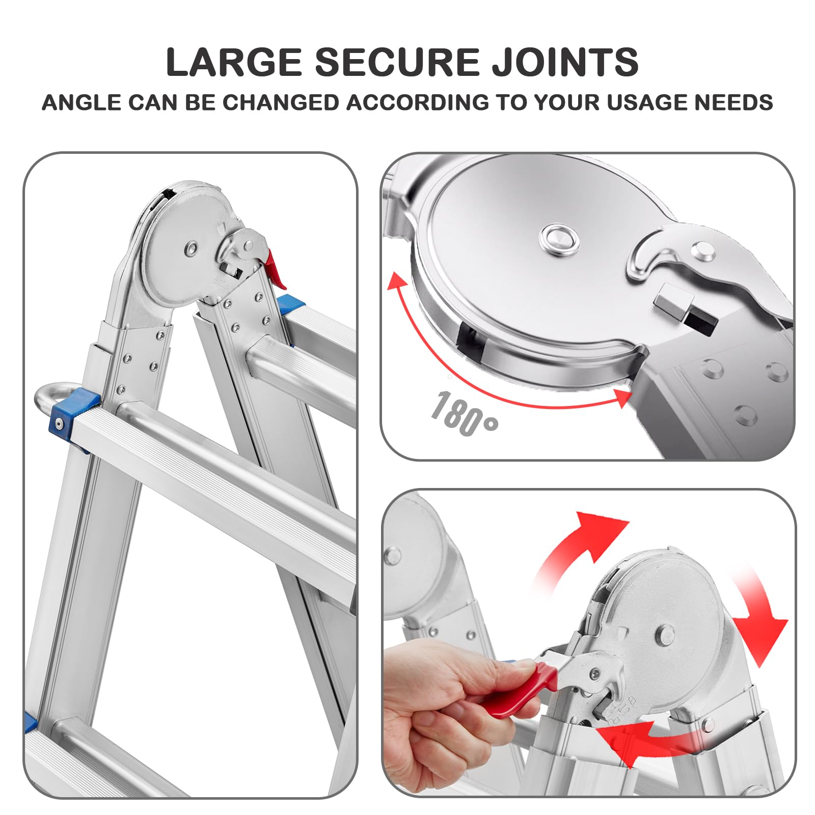 TEENO Escalera de Aluminio Multifunción 5.1 M| 5x5 Peldaños| Escalera Telescópica 5 en 1 con Desmontable Ruedas y Base Triangular Reforzada| Carga Máxima 150 kg