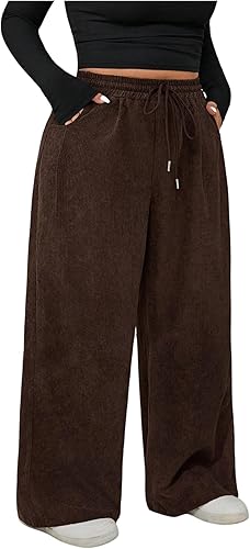 Verdusa Women's Plus Size Wide Leg Work Pants Fall Clothes Casual Baggy Trousers