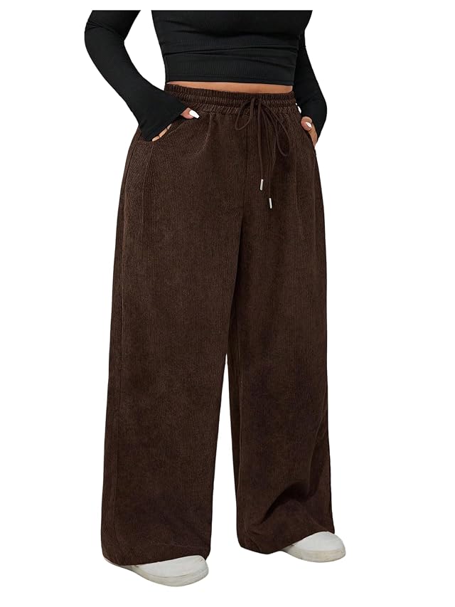 Verdusa Womens Plus Size Wide Leg Work Pants Fall Clothes Casual Baggy Trousers with Pockets