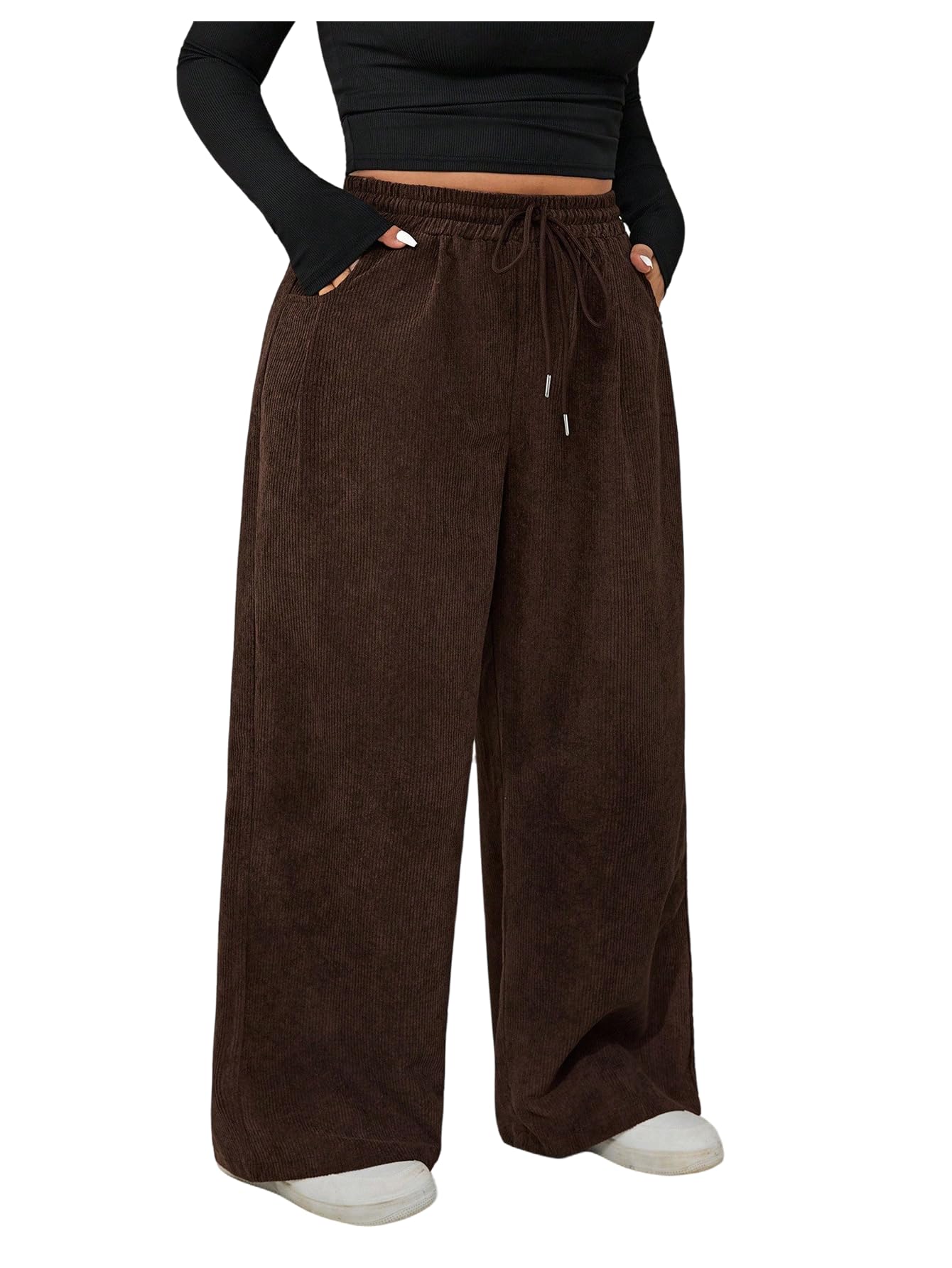 Verdusa Womens Plus Size Wide Leg Work Pants Fall Clothes Casual Baggy Trousers with Pockets