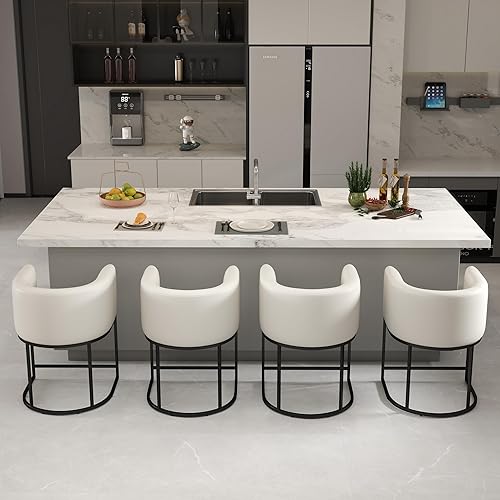 Miniatura 41 de Taburetes de Bar Modernos de Altura de Mostrador Tapizados en Cuero PU Juego de 3, Taburetes de Isla de Cocina de 24", Sillas de Bar con Marco