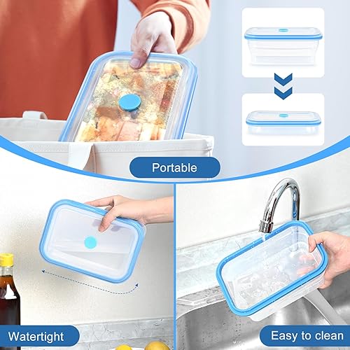 Miniatura 5 de Recipientes plegables para almacenamiento de alimentos, silicona premium, sin BPA, apto para microondas y horno con tapas, para viajes, campamento o