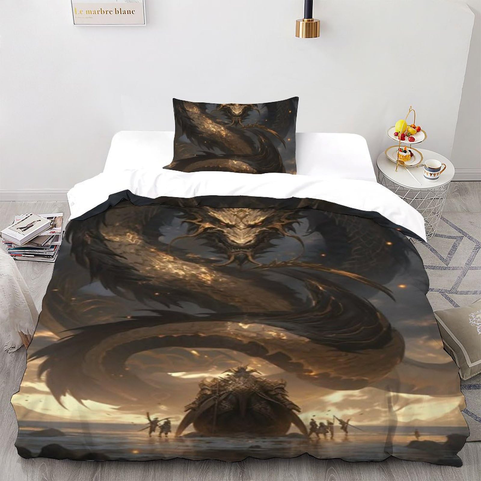 Housse de couette dragon d'or haut de gamme en microfibre 135x200cm imprimé animaux 3D