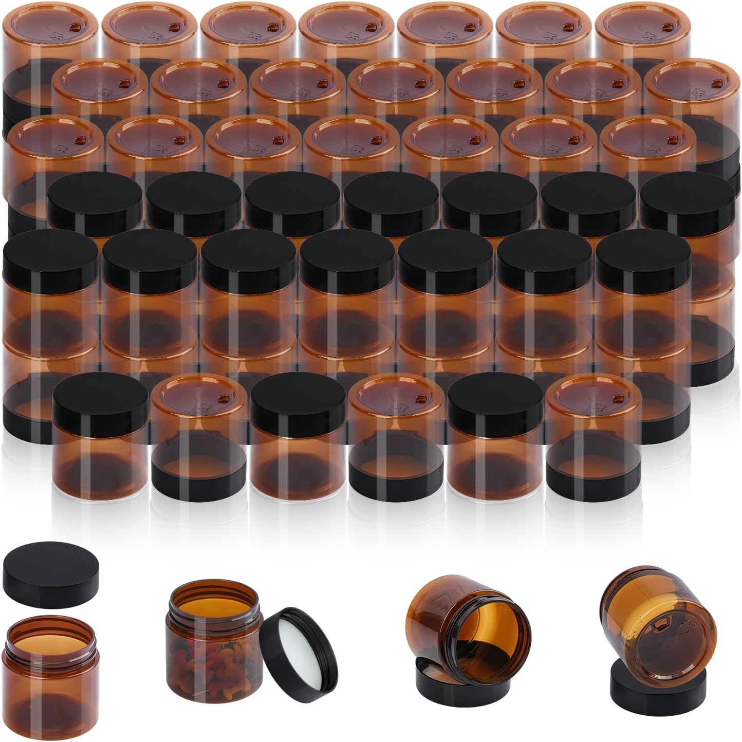 95 Pack 3.5 oz Black Plastic Jars with Lids and Foam Pad, 3.5 oz Plastic Containers with Black Lids for Cosmetics, Ointments, Lotions Face Cream, Kitchen Ingredients, sequins
