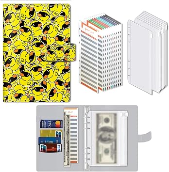 Budget Binder, Cute A6 Money Saving Binder with Zipper Envelopes, PU Leather Money Organizer for Cash, Expense Budget Sheets and Cash Envelopes for Budgeting Duck Face