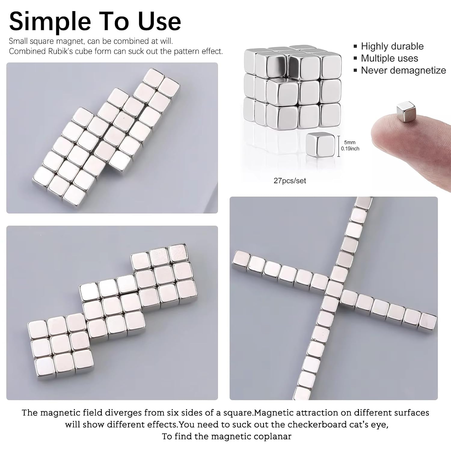 47 Pieces/2 Set Cat Eye Magnet for Nails Square Magnet Board, Strong Magnetic Beads Cat Eye Gel Nail Polish Magnet Sticks Cat Eye Nail Design Tools for Nails Salon DIY Accessories